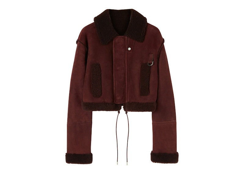 OFF-WHITE Shearling Crop Jacket Bordeaux/Brown