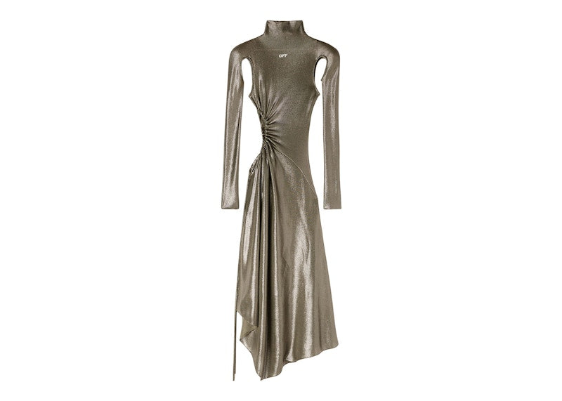 OFF-WHITE Shiny Ribbed See Thru Dress Silver