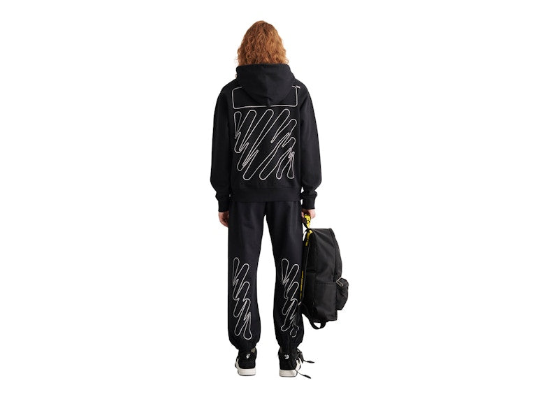 OFF-WHITE Wave Outl Diagonal Slim Zip Hoodie Black/White