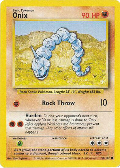 Onix 1999 Pokemon TCG Base Set Unlimited #56 (PSA or BGS Graded)