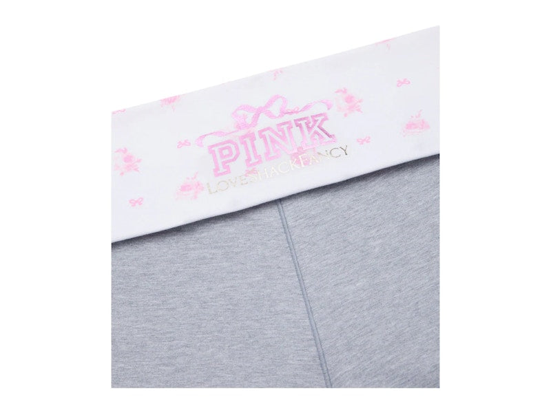 PINK x LoveShackFancy Cotton Foldover Flare Leggings Medium Heather Grey