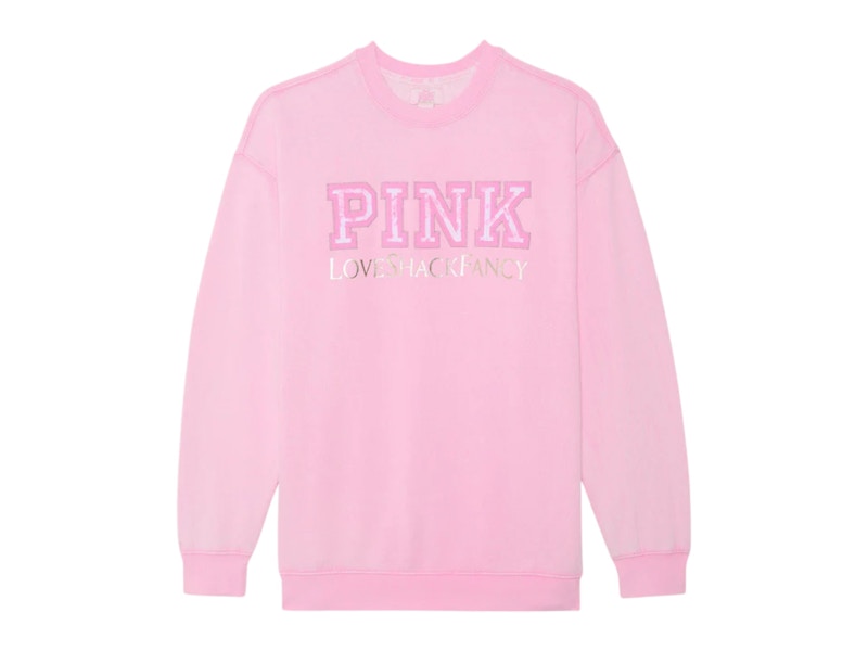 PINK x LoveShackFancy Oversized Crew Sweatshirt Pink Lollipop