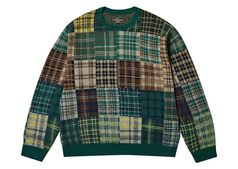 Palace x Beams Plus Crew Patchwork Jacquard Knit Green