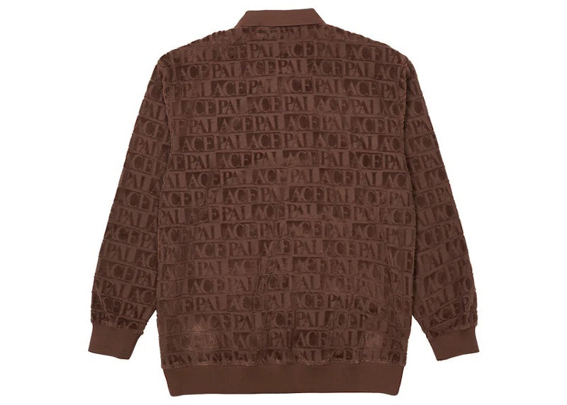 Palace Domino Jacquard 1/4 Zip Polo Crew Brown