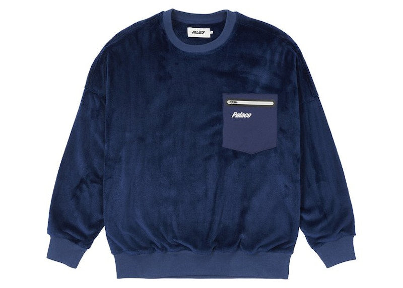 Palace Fleece Pocket Drop Shoulder Crew Blue