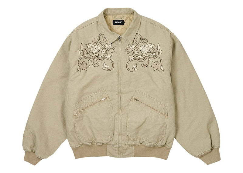 Palace Floral Canvas Bomber Jacket Stoney Grey