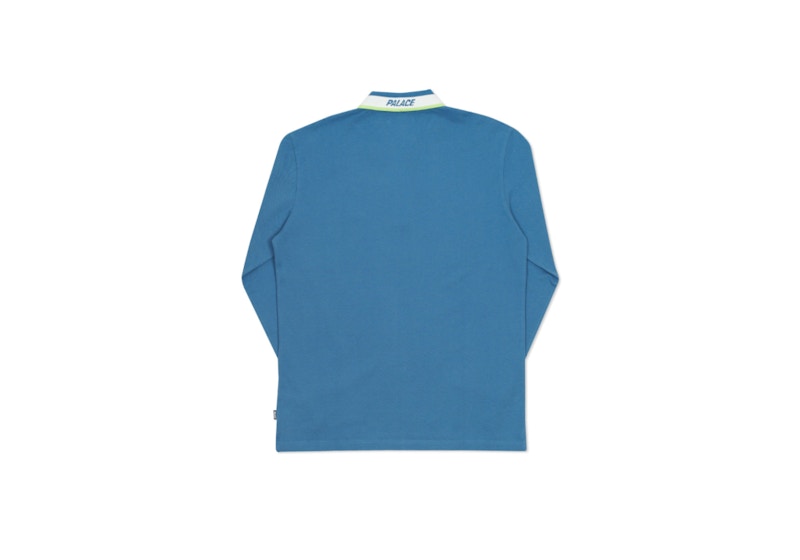 Palace Fluro L/S Polo Blue/White