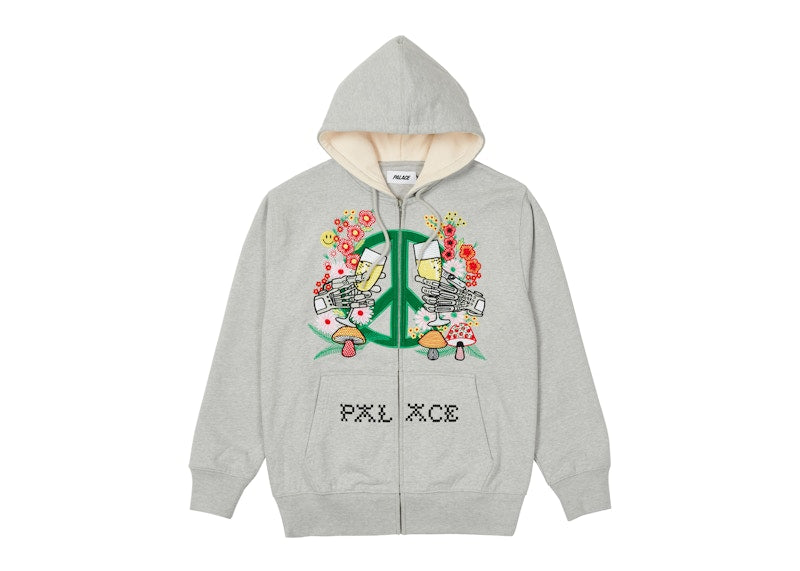 Palace Hippy Salute Zip Hood Grey Marl