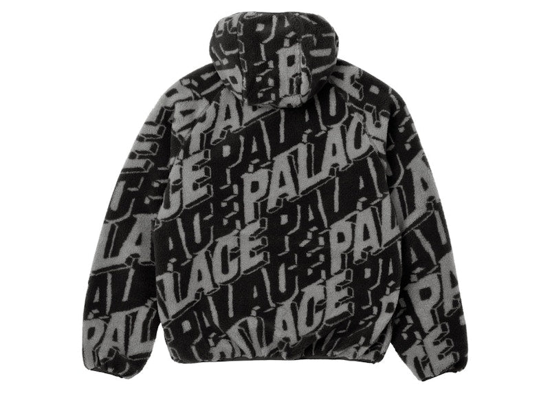 Palace Jacquard Fleece Hooded Jacket Black