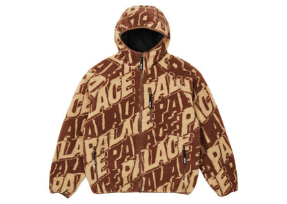 Palace Jacquard Fleece Hooded Jacket Tan/Brown