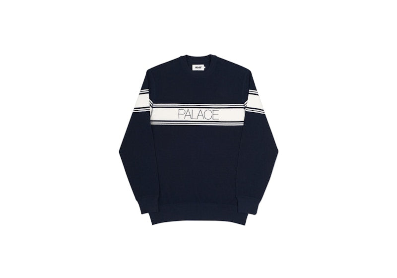 Palace Marina Stripe Pique Crew Navy/White