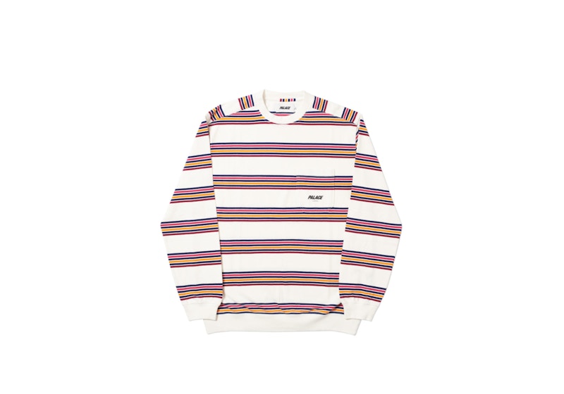 Palace Pocket Stripe Crew White/Purple