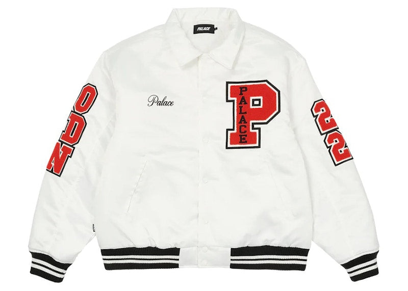 Palace Satin Varsity Jacket White