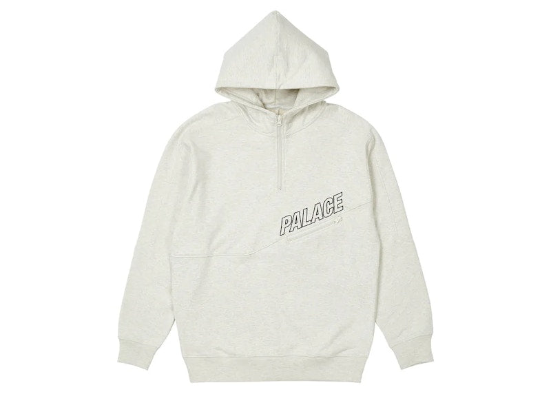 Palace Slant 1/4 Zip Hood Light Grey Marl