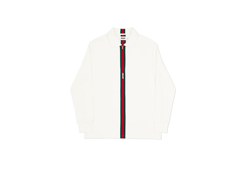 Palace Vertical Weave Zip Polo White