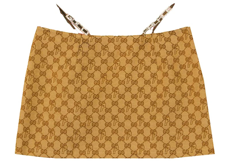 Palace x Gucci Canvas Lace and Crystal Mini Skirt Beige