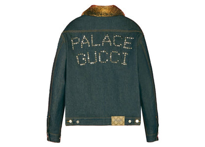 Palace x Gucci Crystals and Studs Details Denim/Faux Fur Jacket Dark Blue Denim