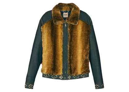 Palace x Gucci Crystals and Studs Details Denim/Faux Fur Jacket Dark Blue Denim