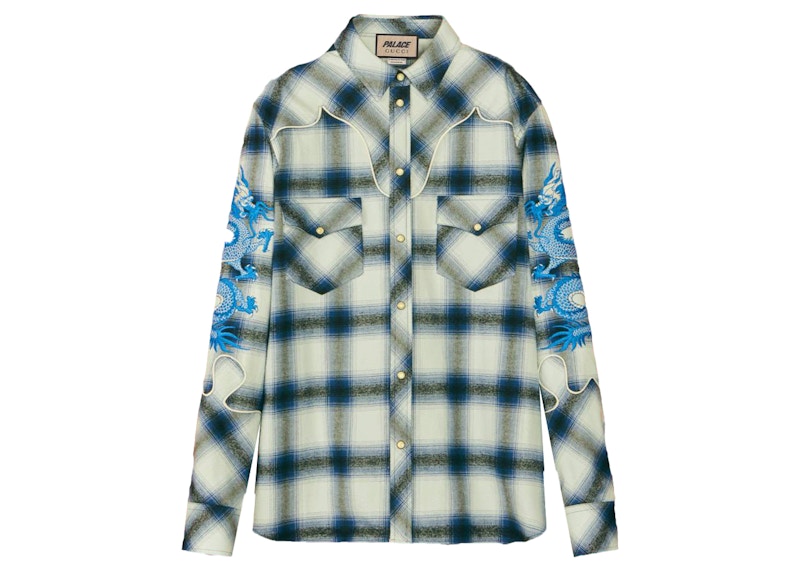 Palace x Gucci Embroidered Details Check Shirt Blue