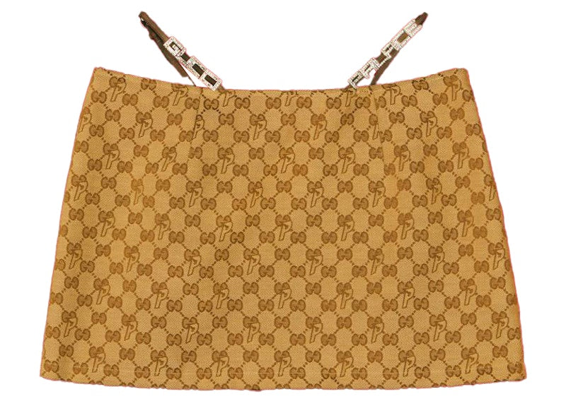 Palace x Gucci GG-P Canvas With Lace And Crystal Mini Skirt Beige