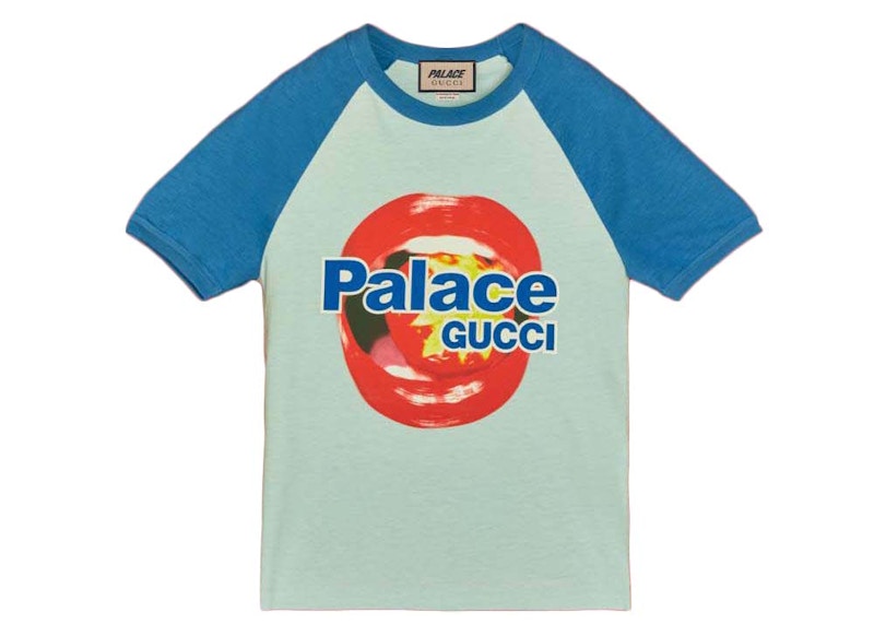 Palace x Gucci Printed Cotton Jersey T-shirt Light Blue