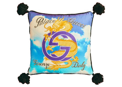 Palace x Gucci Printed Silk Patches Pillow Blue