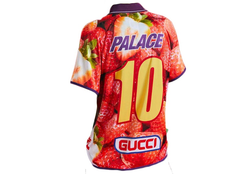 Palace x Gucci Strawberry Print Technical Jersey Football T-shirt Red