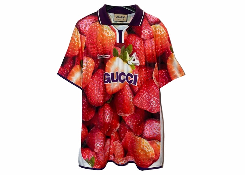 Palace x Gucci Strawberry Print Technical Jersey Football T-shirt Red