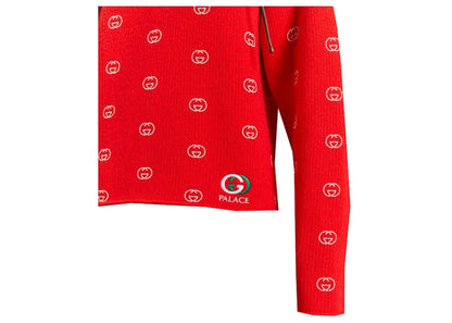 Palace x Gucci Wool Knit Strawberry With Studs And Crochet Detail Hoodie Red