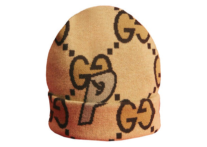 Palace x Gucci Wool Large GG-P Beanie Beige/Ebony