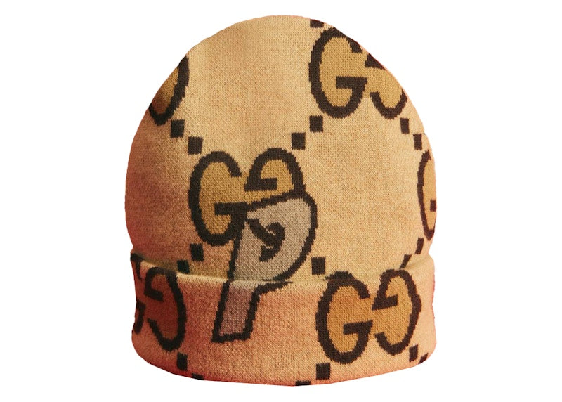 Palace x Gucci Wool Large GG-P Beanie Beige/Ebony