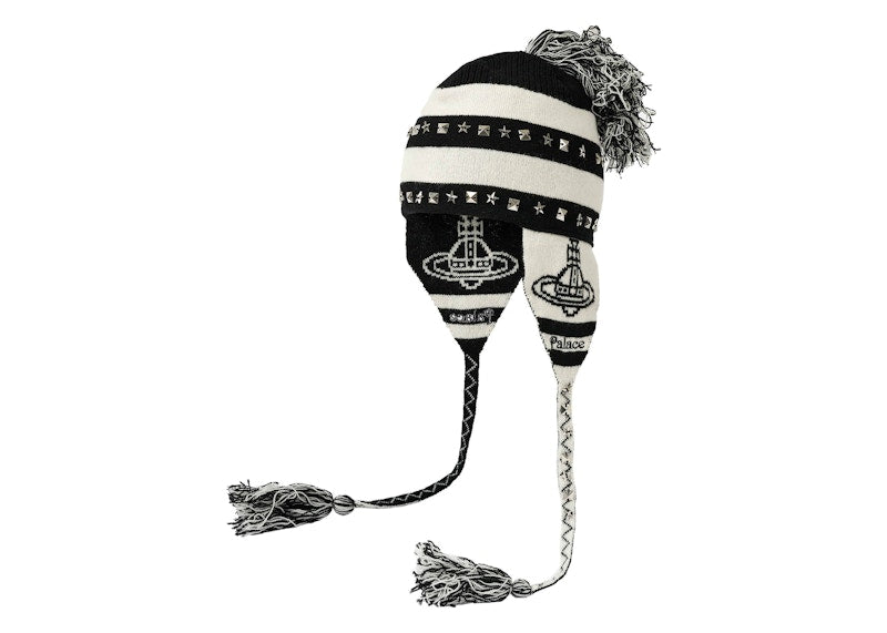 Palace x Vivienne Westwood Orb Knit Earflap Beanie Black/White