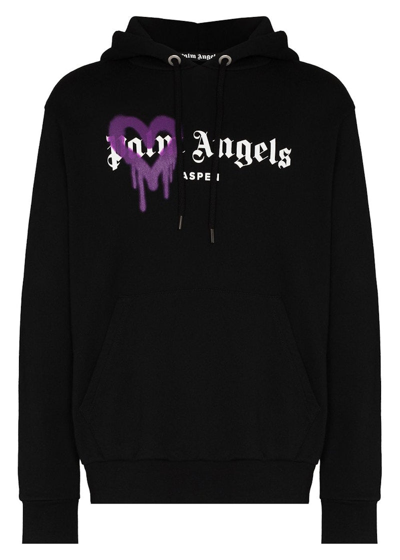 Palm Angels Aspen Heart Sprayed Logo Hoodie Black/White/Purple