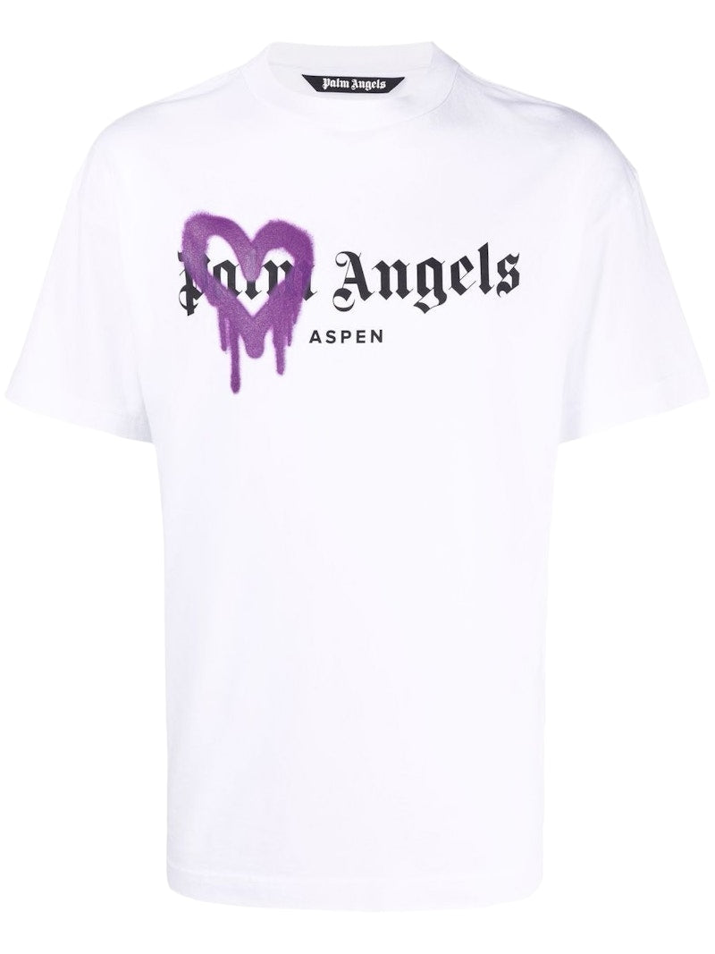 Palm Angels Aspen Heart Sprayed Logo T-Shirt White/Purple/Black