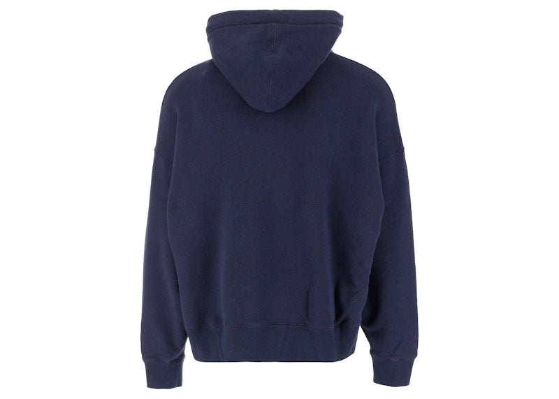 Palm Angels Bear Print Sprayed Logo Hoodie Navy Blue/Brown