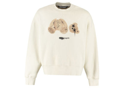 Palm Angels Bear Print Sprayed Logo Sweatshirt Beige