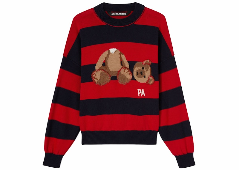 Palm Angels Bear Striped Sweater Navy Blue/Red
