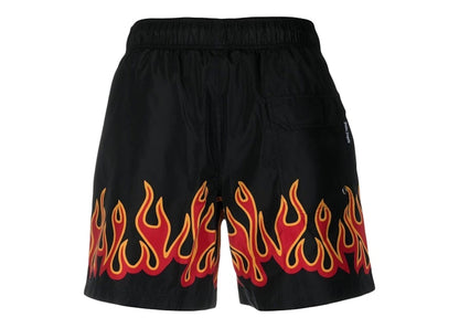 Palm Angels Burning Flames Print Swim Shorts Black/Orange