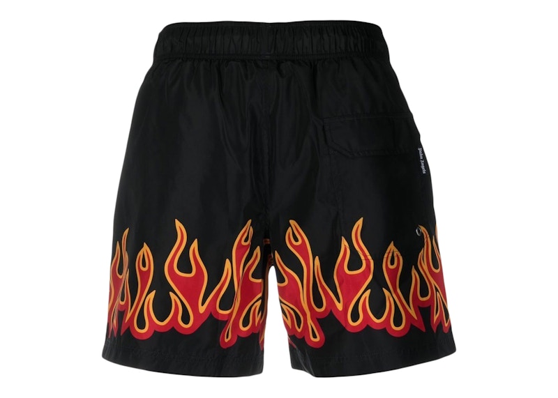 Palm Angels Burning Flames Print Swim Shorts Black/Orange
