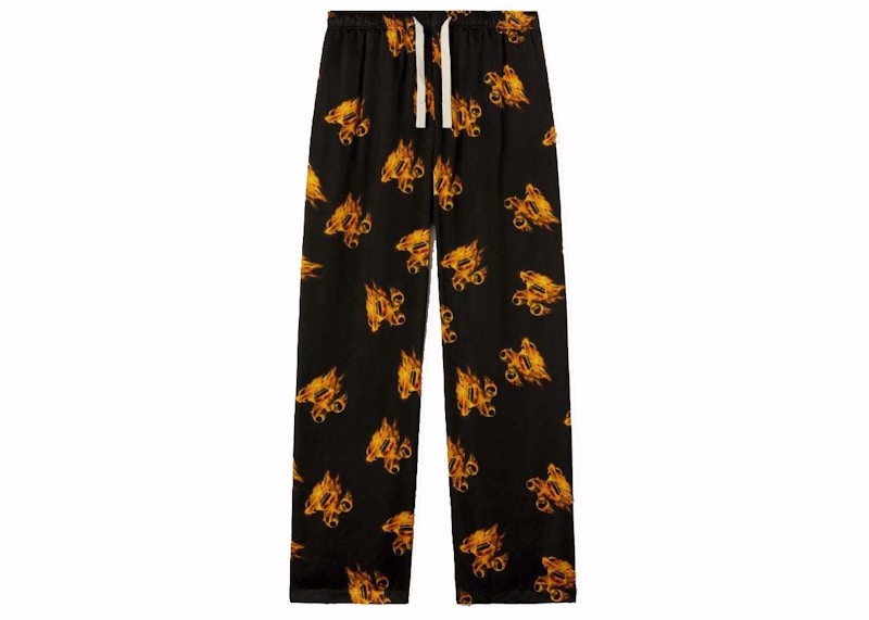 Palm Angels Burning Monogram Loose Pants Black/Gold
