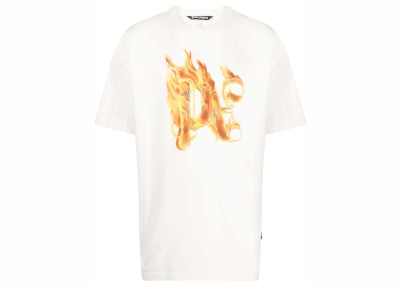 Palm Angels Burning Monogram-Print T-Shirt White/Burnt Orange