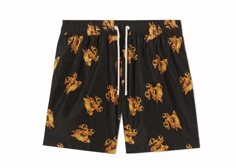 Palm Angels Burning Monogram Swim Shorts Black/Gold