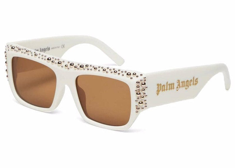 Palm Angels Casablanca Studded Square-Frame Sunglasses White/Caramel (PERI008S22PLA0010160)