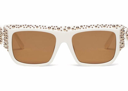 Palm Angels Casablanca Studded Square-Frame Sunglasses White/Caramel (PERI008S22PLA0010160)