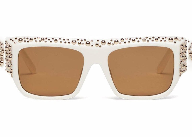 Palm Angels Casablanca Studded Square-Frame Sunglasses White/Caramel (PERI008S22PLA0010160)