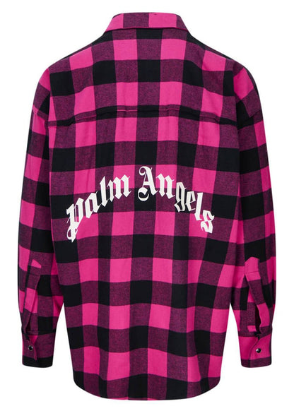 Palm Angels Checked Curved Logo Overshirt Shirt Fucshia Black Grey