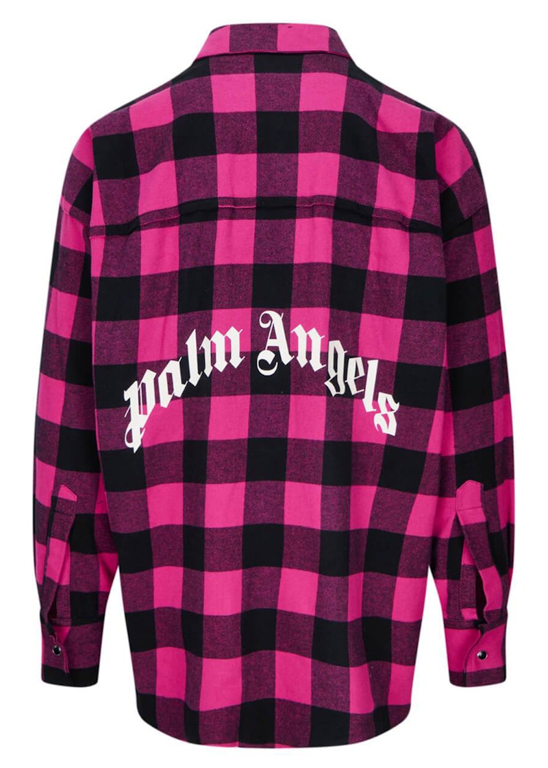 Palm Angels Checked Curved Logo Overshirt Shirt Fucshia Black Grey