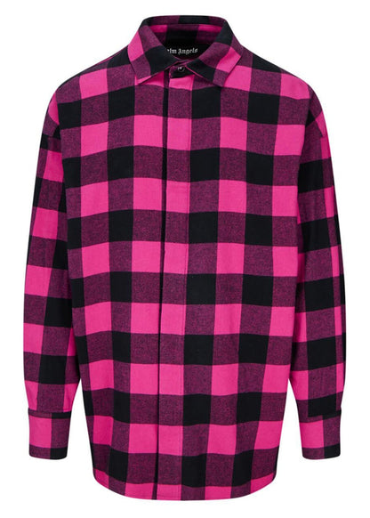 Palm Angels Checked Curved Logo Overshirt Shirt Fucshia Black Grey