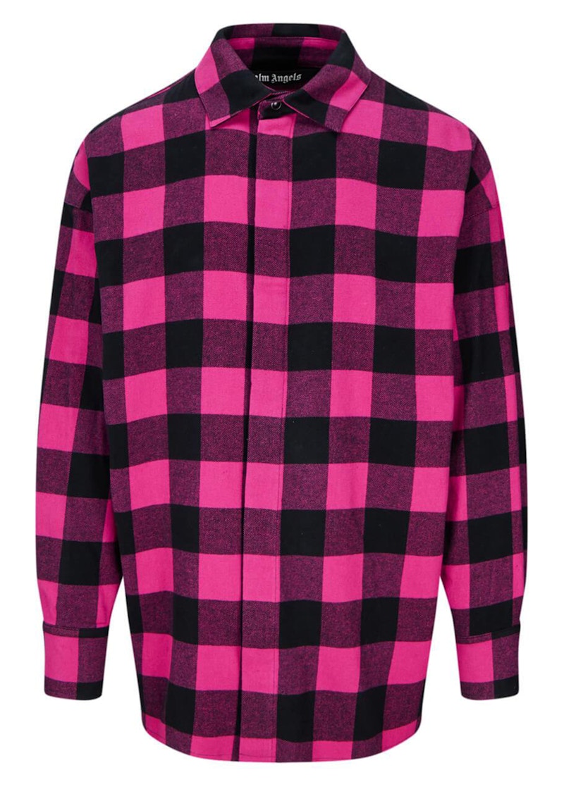 Palm Angels Checked Curved Logo Overshirt Shirt Fucshia Black Grey