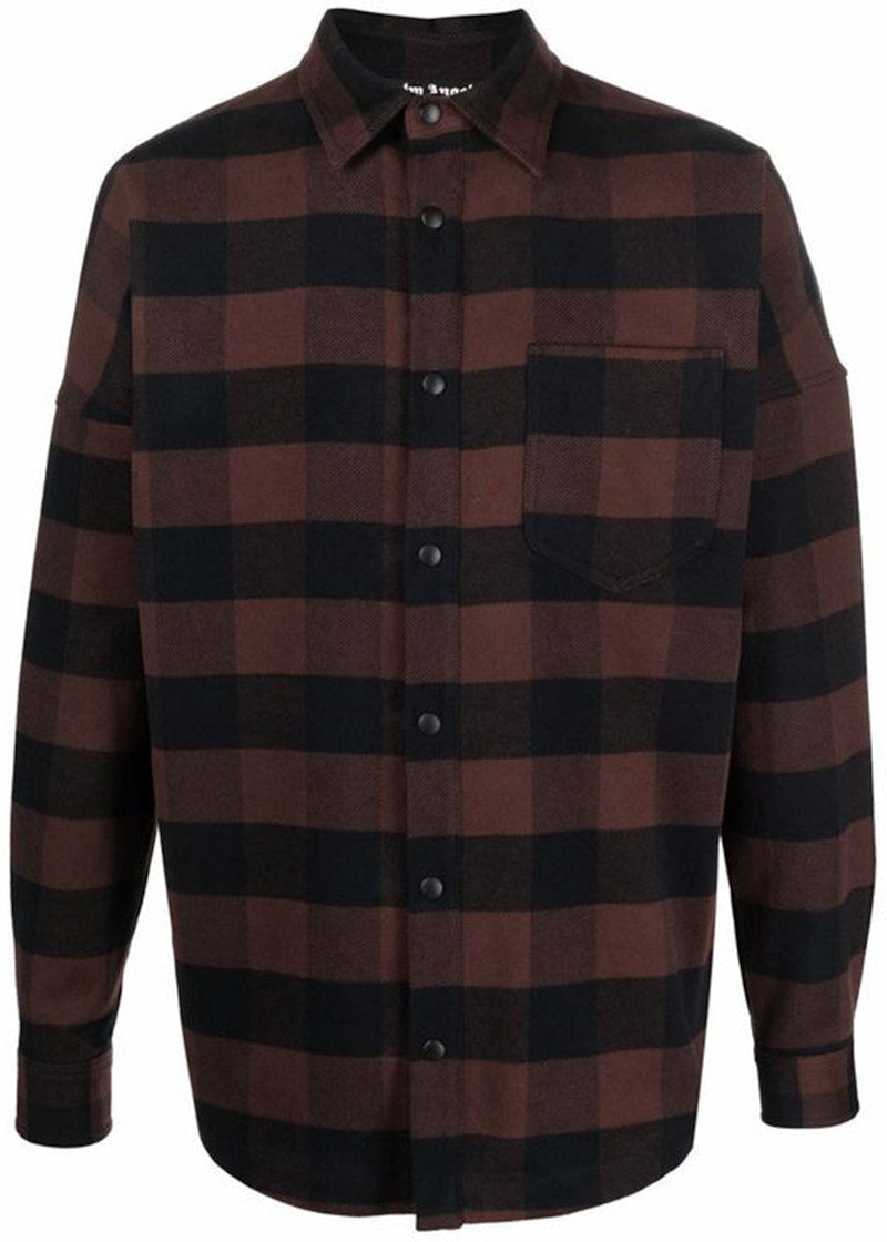 Palm Angels Checked Shirt Black Light Grey Brown